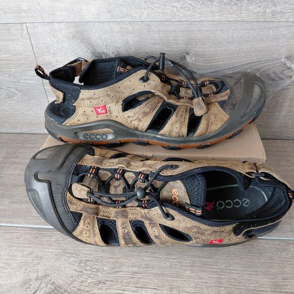 ECCO Sandals Men 12 EU46 Brown Leather Yak Terra VG Fisherman Outdoor Trail Shoe